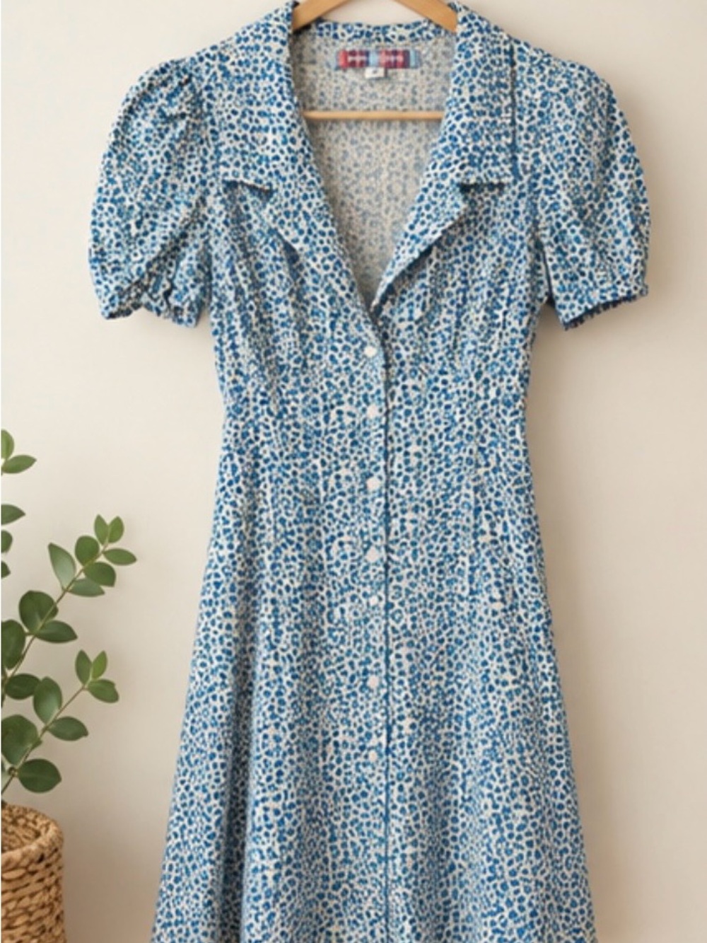 Urban Outfitters Blue and White Floral Button-Down Midi Dress